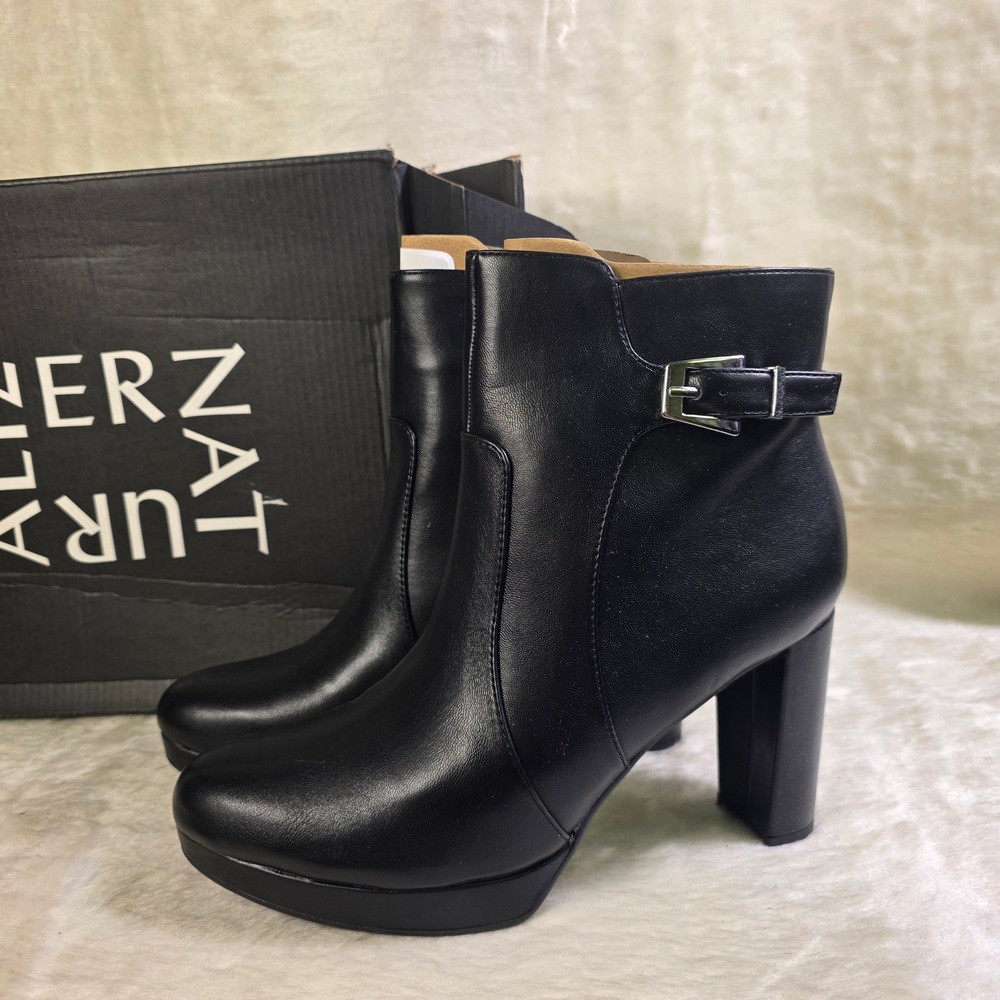 Naturalizer Braxton Ankle Boots Booties Black Buckle Platform Womens 8M NEW